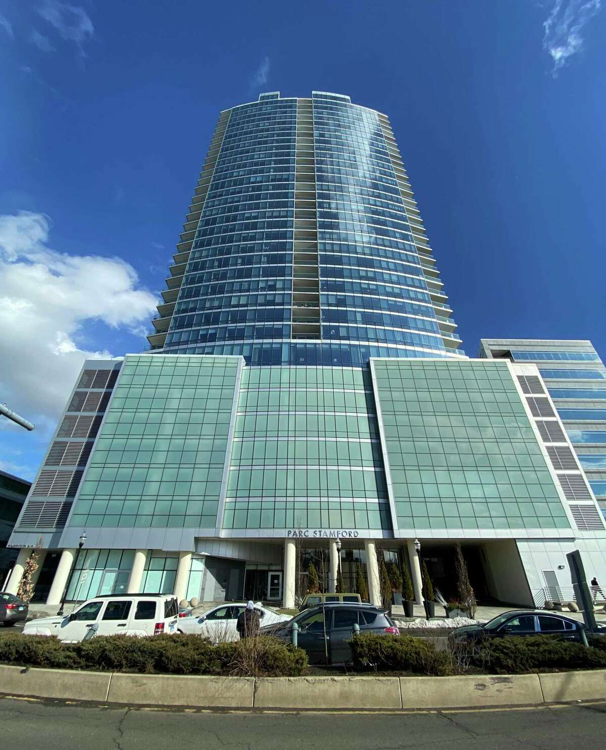 Downtown Stamford tower sheds name of former president