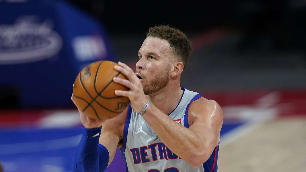 Detroit Pistons forward Blake Griffin plays during the second half of an NBA basketball game, Thursday, Feb. 11, 2021, in Detroit. (AP Photo/Carlos Osorio)