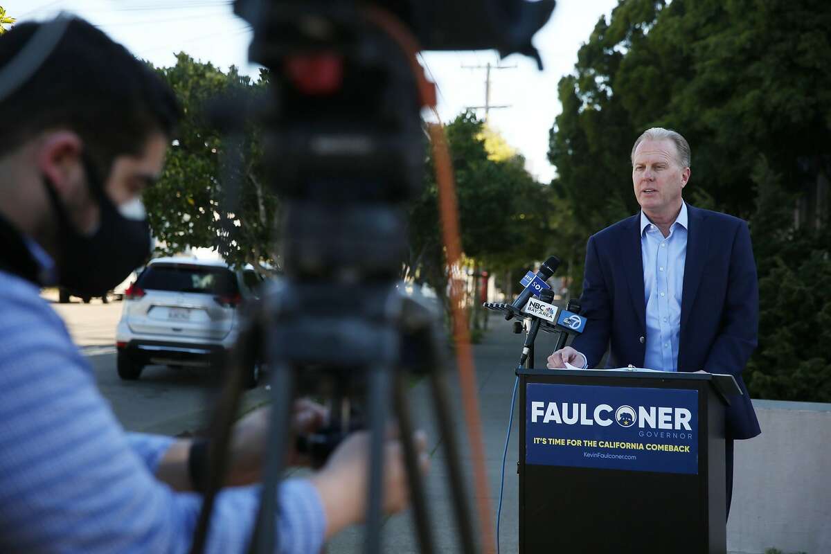 Former San Diego Mayor and GOP gubernatorial candidate Kevin Faulconer speaks during a news conference at Lincoln High School on Wednesday in San Francisco.