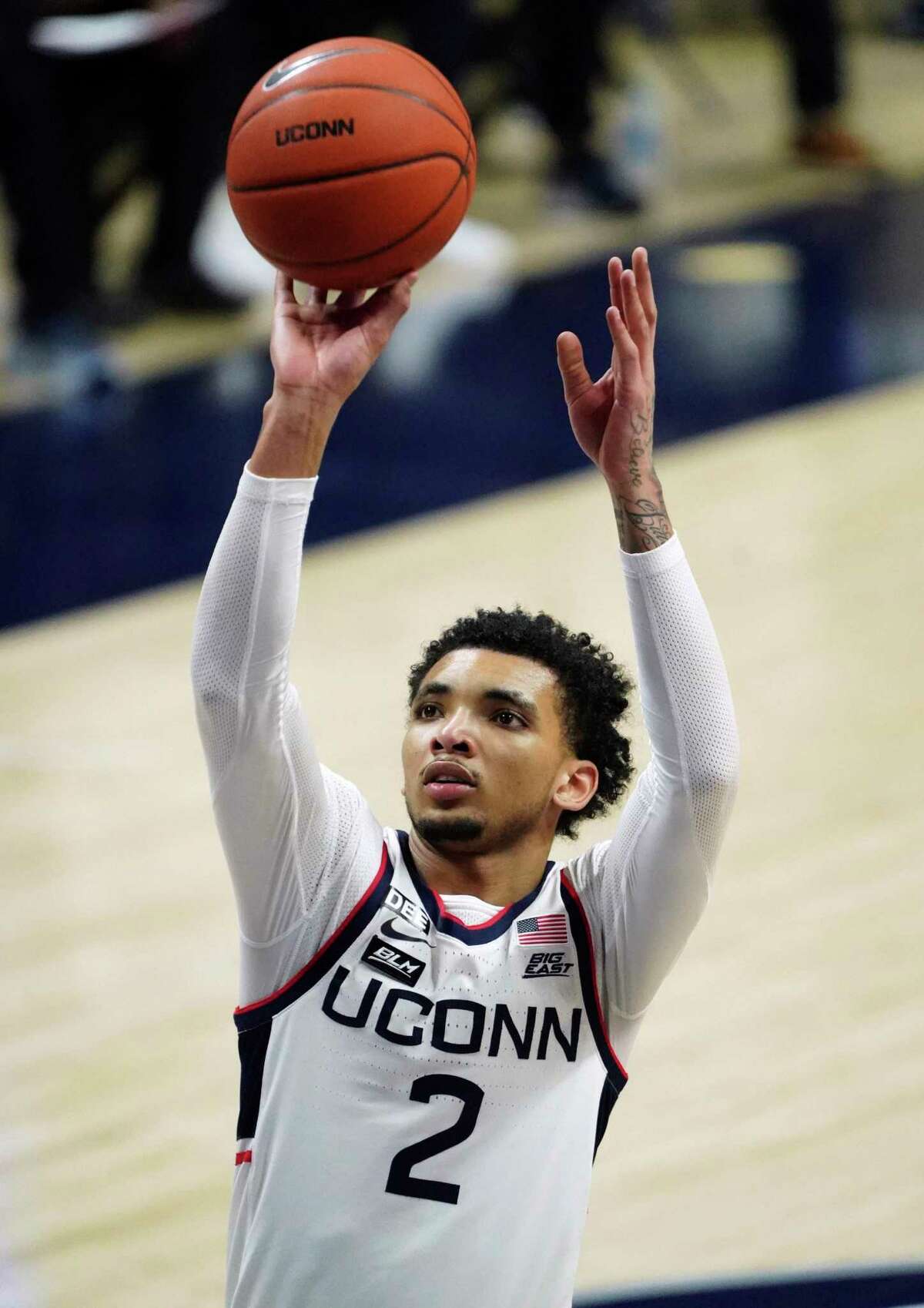 UConn guard James Bouknight shoots a free throw against Providence on Tuesday in Storrs.