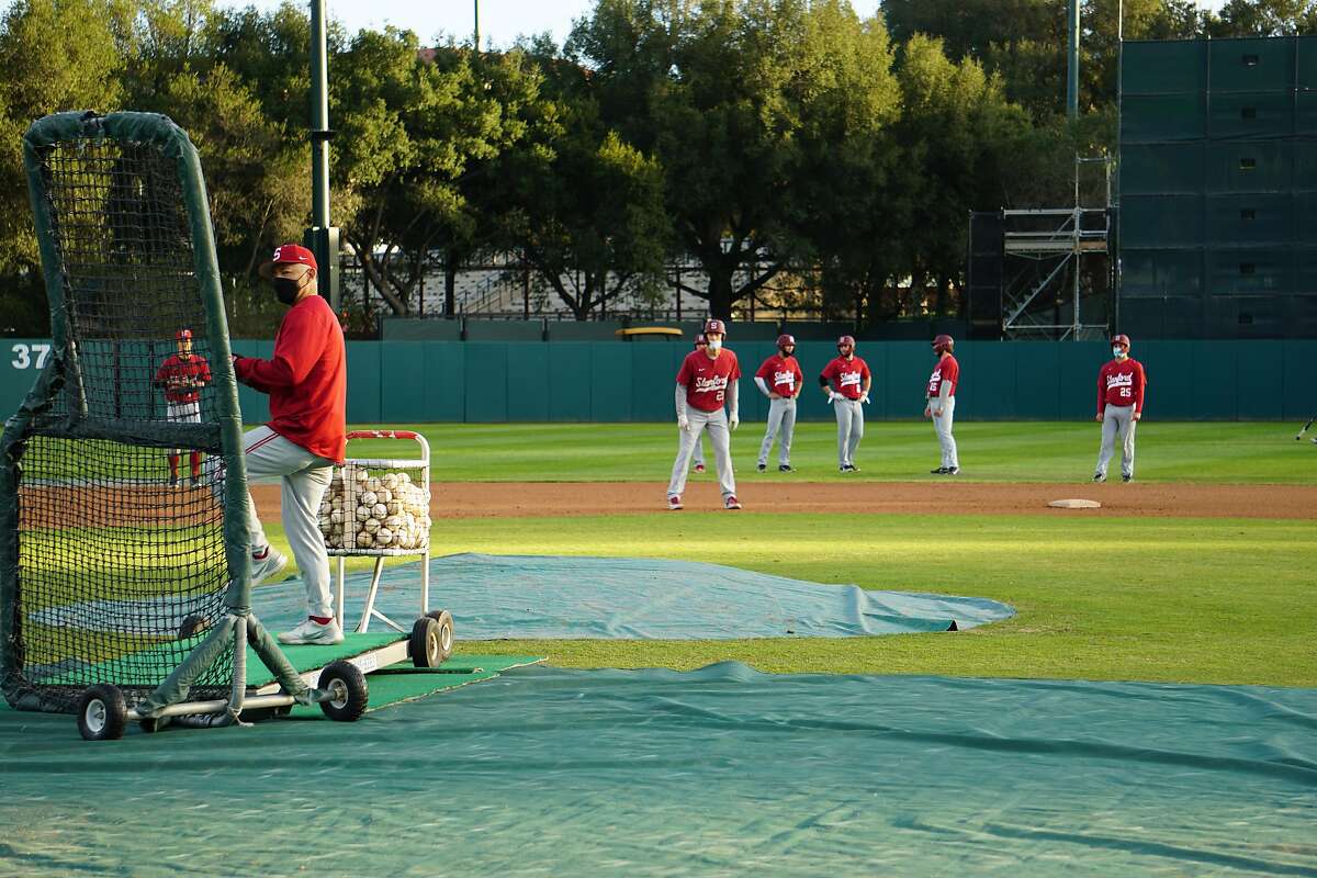 David Esquer during batting practice at Stanford Baseball practice in Stanford, Calif. in February 2021.