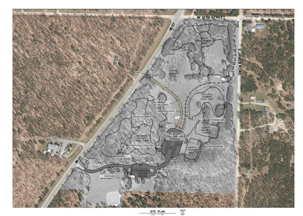 The plans for the ORV training park, to connect to the current Webber Township Community Park, include a training area, a skills track, and a tots track along with additional access from M-37. (Photo courtesy of Lake County Parks Commission)