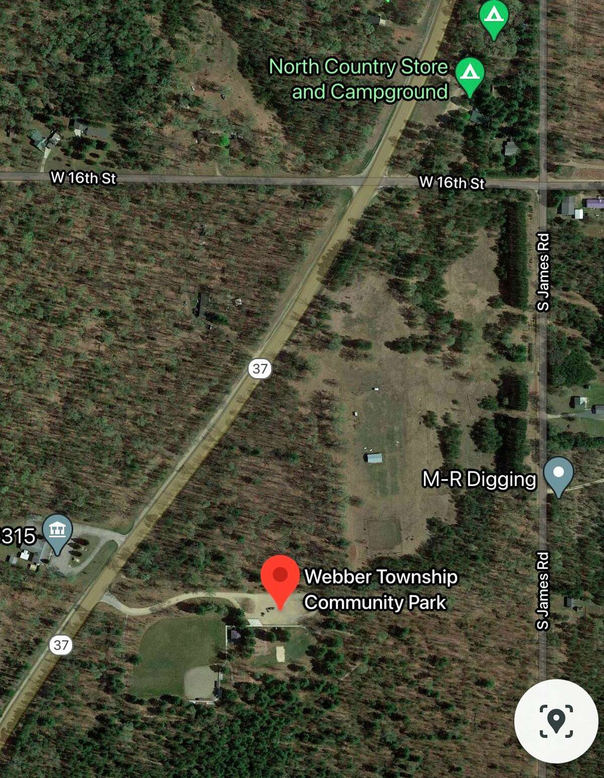 This Google Maps image shows the current Webber Township Community Park amenities. The future ORV Park will connect to the existing park and will offer a skills track and a training area. as well as other amenities. (Photo courtesy of Google Maps)