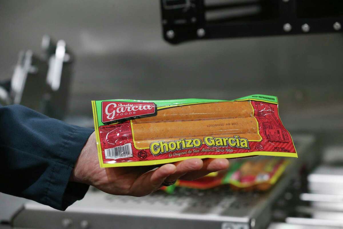 A package of Mexican chorizo awaits delivery at Nuevo Garcia Foods. Monday, Feb. 8, 2021.