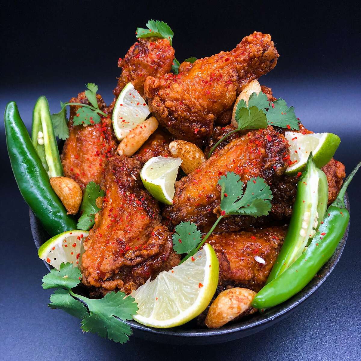 Thai chicken wings from Bap, a new virtual kitchen from Edwin Bayone III, executive chef of the modern Korean restaurant Um.ma in San Francisco.