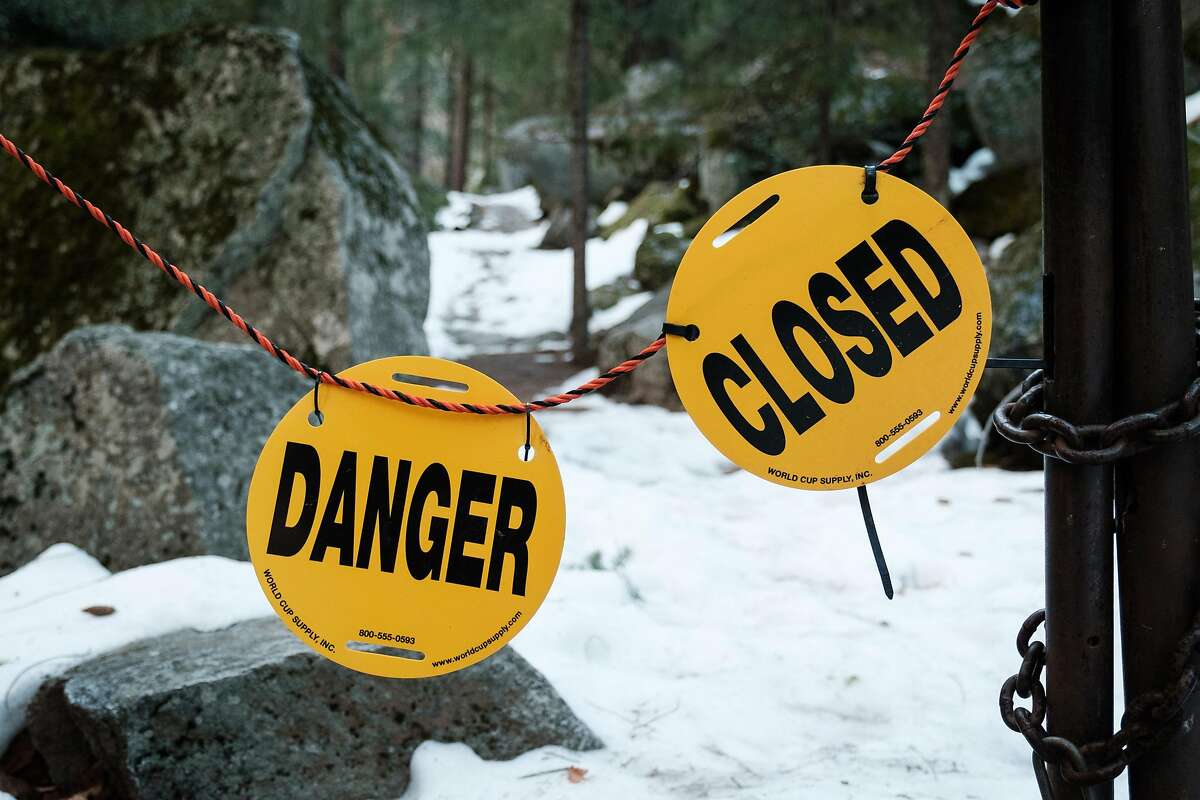A portion of the Mist Trail is closed because of dangerous winter conditions in Yosemite National Park.