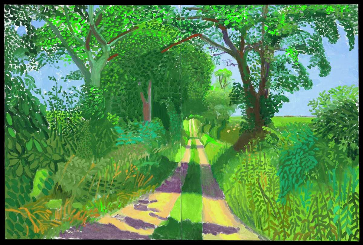 David Hockney’s oil painting “Early June Tunnel, 2006” is among works on view in “Hockney-Van Gogh: The Joy of Nature” at the Museum of Fine Arts, Houston. Feb. 21-June 20.