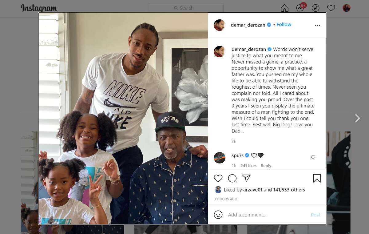 "Never missed a game, a practice, a opportunity to show me what a great father was. You pushed me my whole life to be able to withstand the roughest of times. Never seen you complain nor fold. All I cared about was making you proud," DeRozan wrote online. "Over the past 3 years I seen you display the ultimate measure of a man fighting to the end. Wish I could tell you thank you one last time. Rest well Big Dog! Love you Dad..."