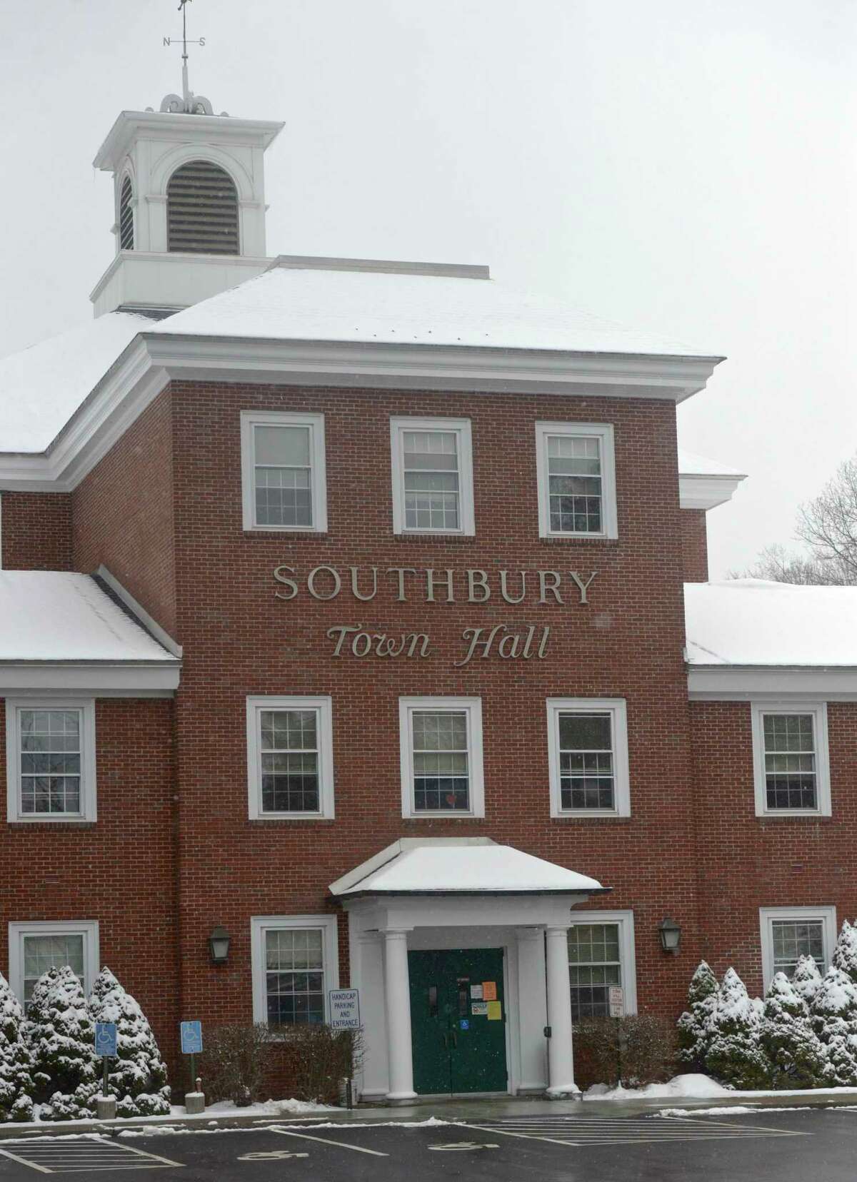 Southbury Town Hall on Friday, February 19, 2021, in Southbury, Conn.