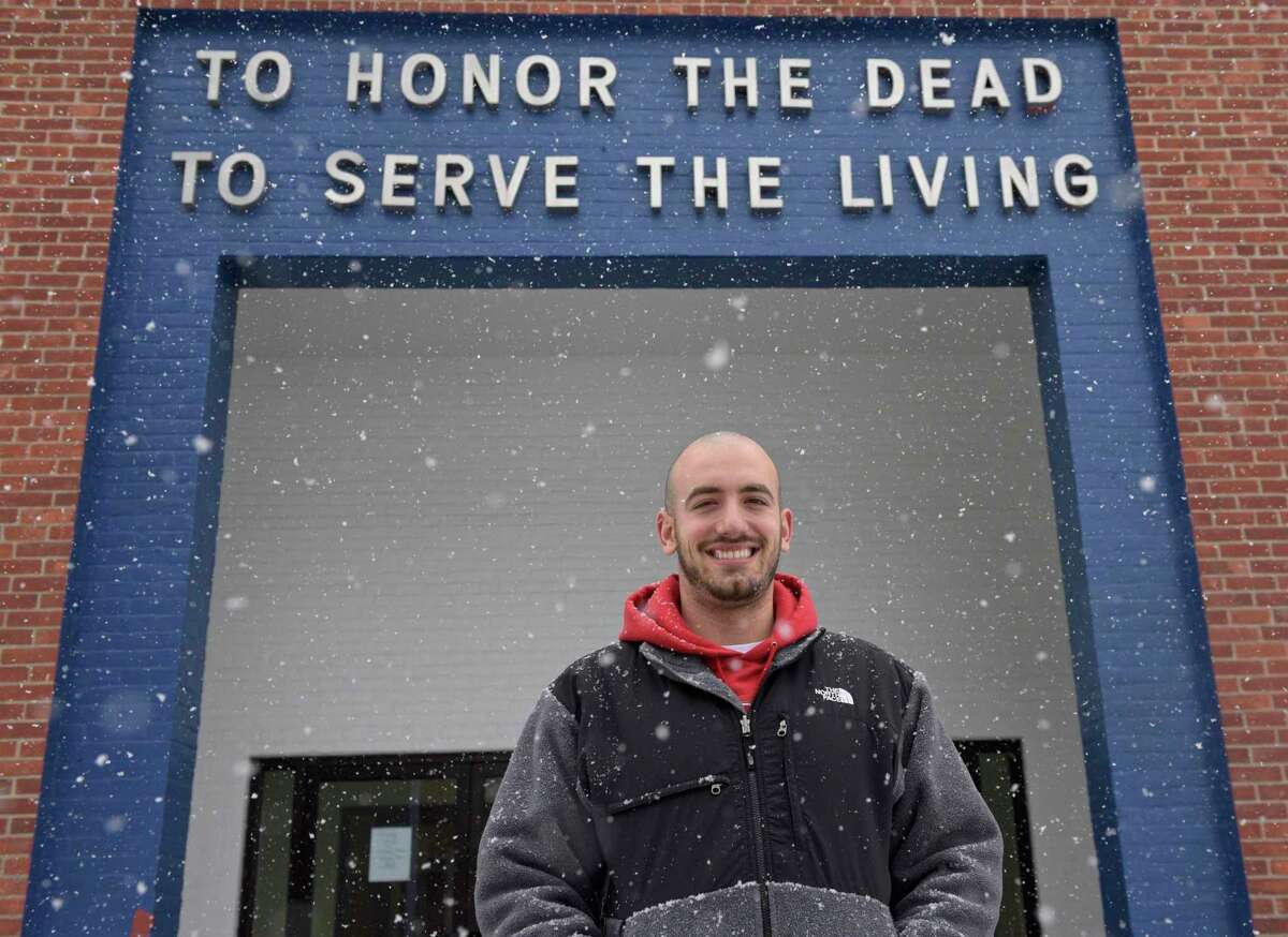 Executive Director Justin Calitro of the Danbury War Memorial. Monday, February 22, 2021, in Danbury, Conn.