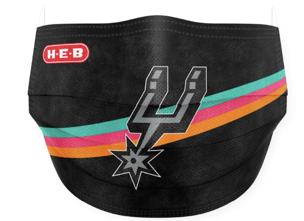 Each package will contain four, 3-ply, disposable face masks. The design features the triple band of Fiesta colors stretching from corner to corner with the Spurs logo in the center. 