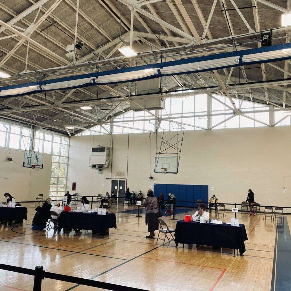 File photo of a COVID-19 clinic at the Mather Community Center gymnasium.
