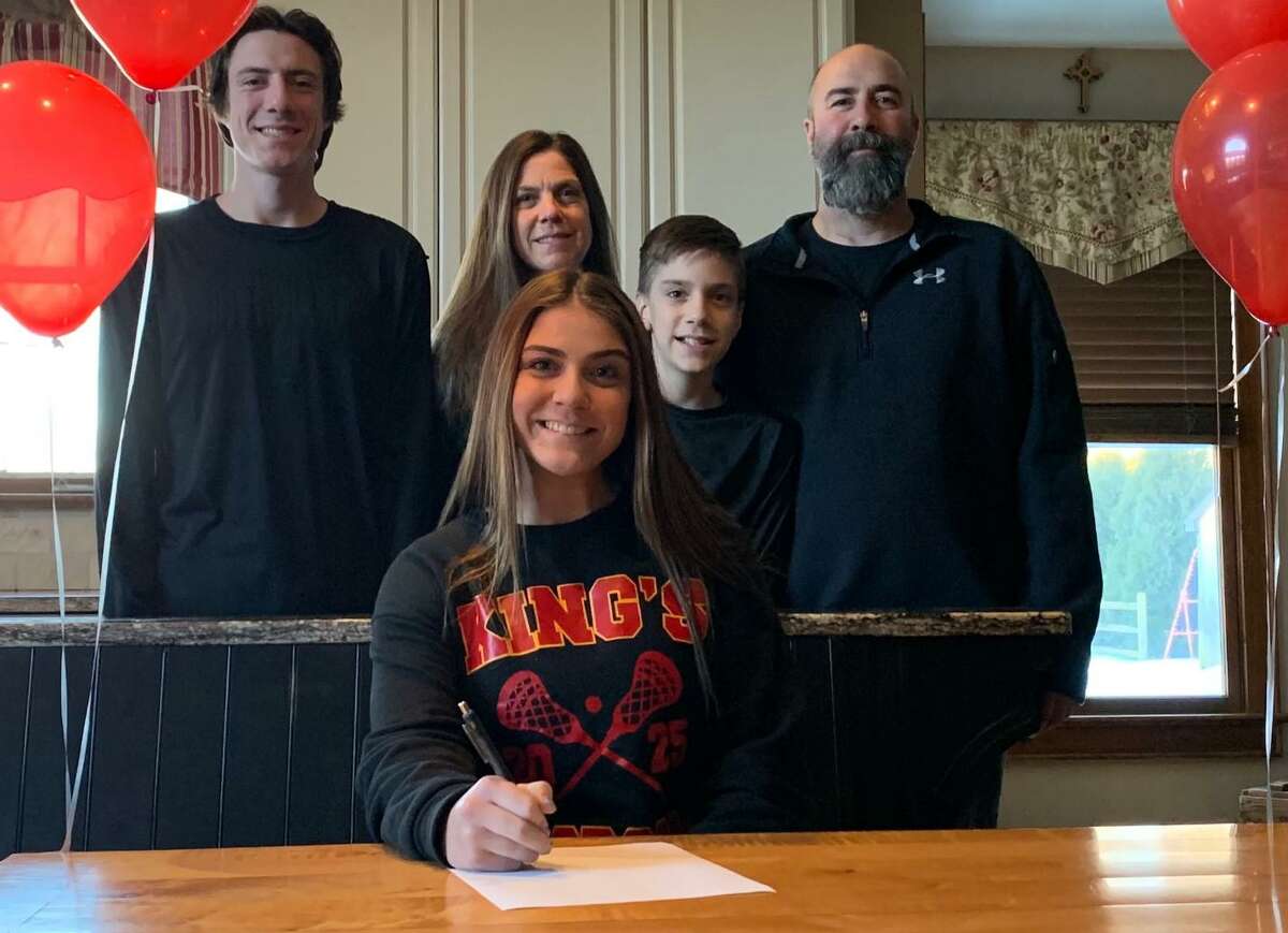 Rachel Dillon celebrates her decision to play women's lacrosse at King's College with brothers Robert and Ryan, mom Jennifer and dad Robert.