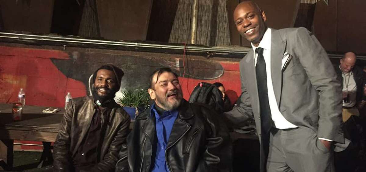 Chris Fonseca (center) with Gary Clark Jr. (left) and Dave Chappelle in Austin, where Fonseca shared a bill with the musician and the superstar comedian.