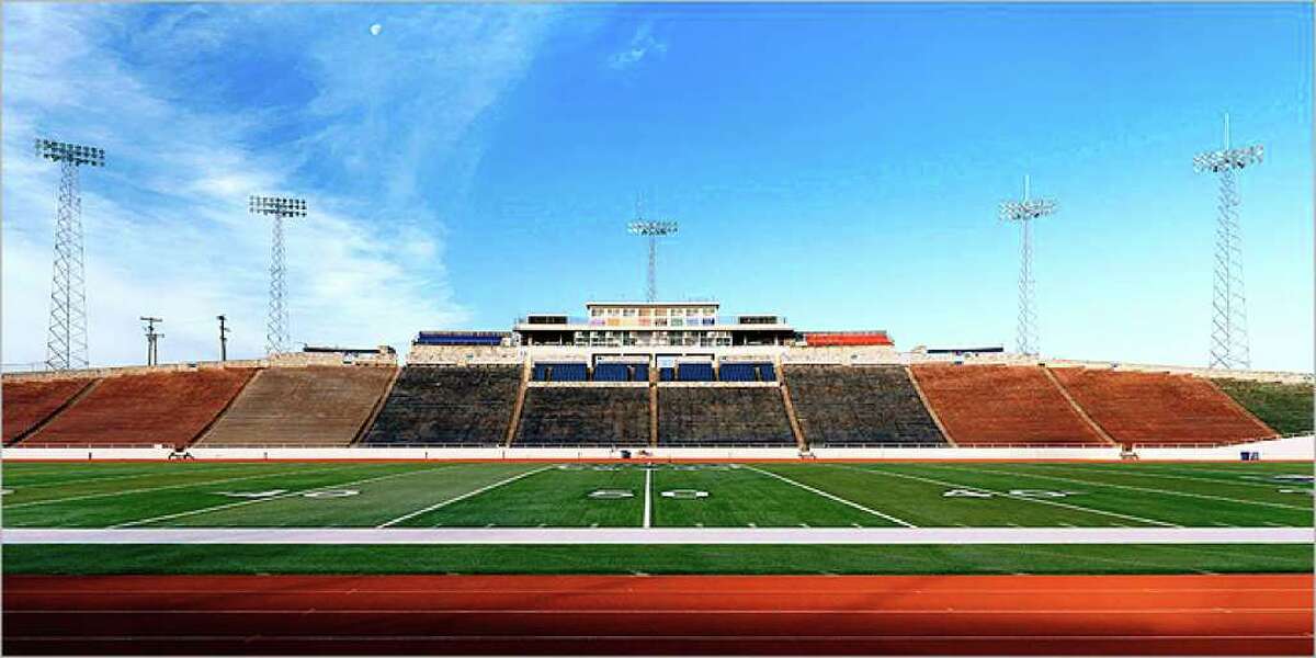 Alamo Stadium is one of 57 state high school stadiums featured in photographer Jeff Wilson's "Home Field: Texas High School Football Stadiums From Alice to Zephyr."