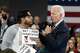 Democratic presidential hopeful Joe Biden talks with a protester objecting to his stance on deportations during a town hall at Lander University in Greenwood, S.C., on Thursday, Nov. 21, 2019. President Joe Biden's administration has deported hundreds of people in its first days in office despite the president's campaign pledge to halt most deportations at the beginning of his term. It’s unclear how many of the people deported in recent days are considered national security or public safety threats or recently crossed the border illegally, as prescribed by new guidance issued by Biden’s Department of Homeland Security to enforcement agencies. That guidance went into effect Monday, Feb. 1, 2021. (AP Photo/Meg Kinnard, file)