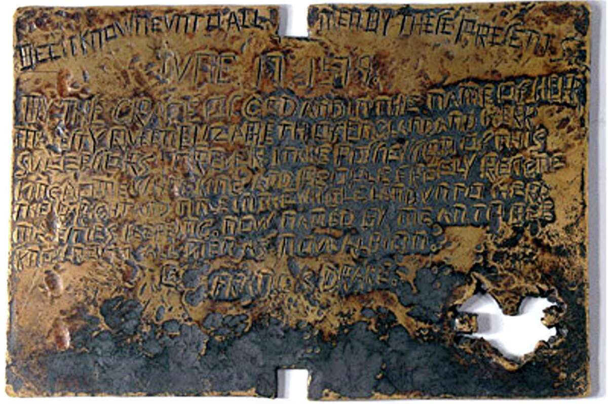 Drake's plate, discovered in San Rafael in 1937 and found to be a hoax 40 years later.
