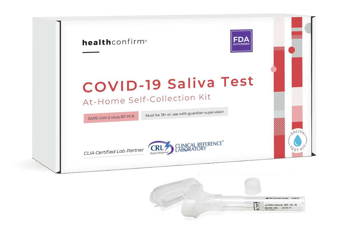 Walgreens is the latest retailer selling COVID-19 tests that allow people to test themselves at home by collecting their own saliva sample. Pictured is the Clinical Reference Laboratory HealthConfirm at home saliva testing kit.