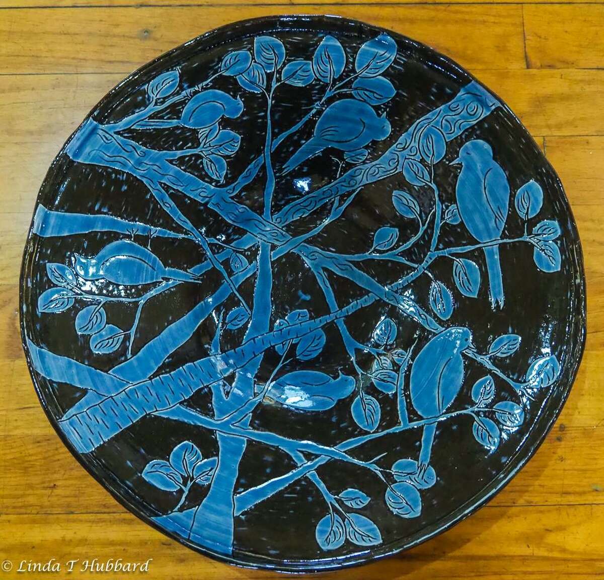 Blue Bird Bowl, pottery by Roberta Ahuja.