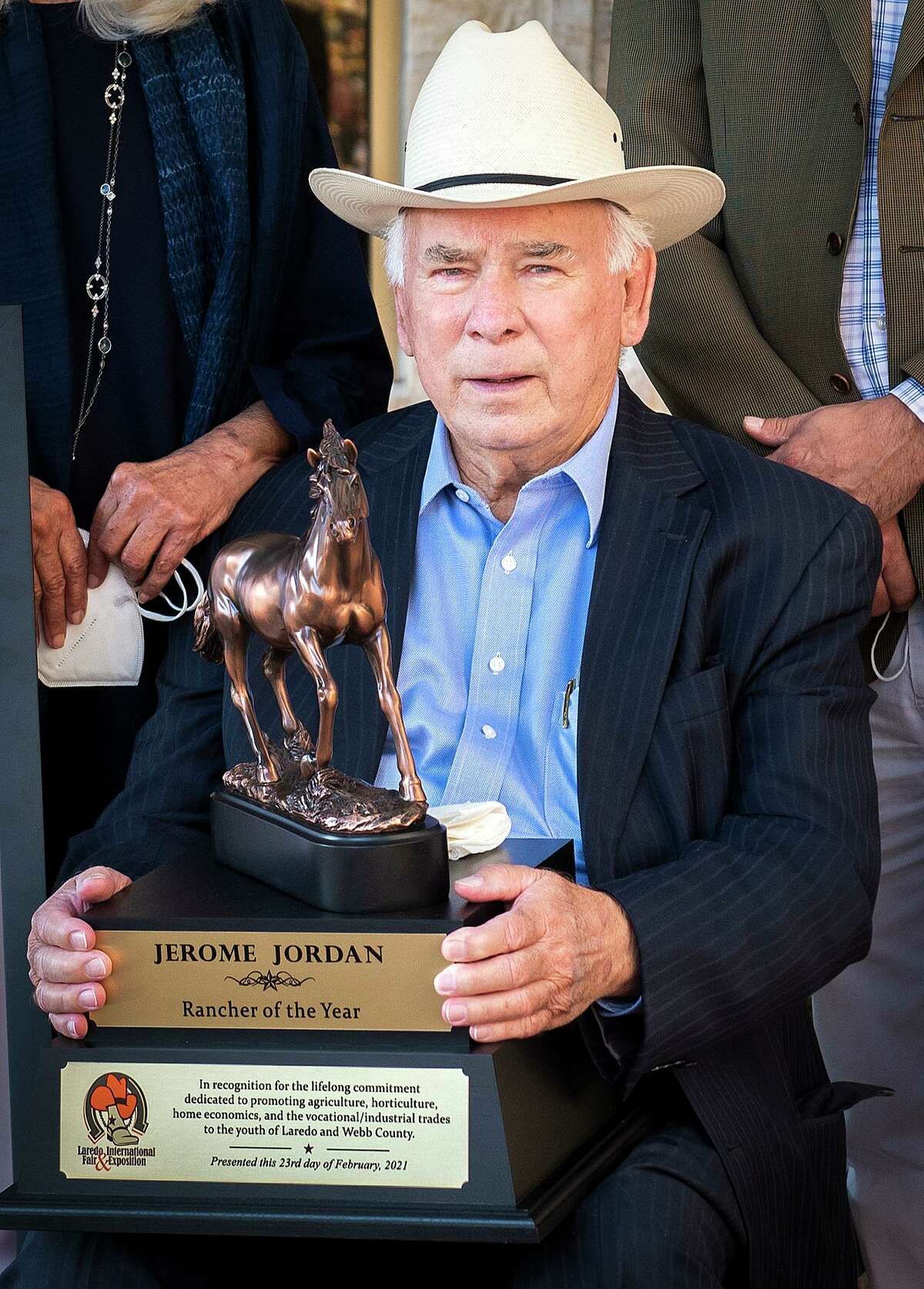 Laredo International Fair and Exposition's Rancher of the Year Jerome Jordan poses for a photo, Wednesday, Feb. 24, 2021, outside of Texas Community Bank during the announcement for Rancher of the Year.
