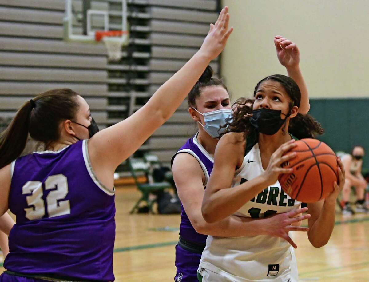 Schalmont’s Karissa Antoine drives to the hoop during a basketball game against Catholic Central on Thursday, Feb. 25, 2021 in Rotterdam N.Y. (Lori Van Buren/Times Union)