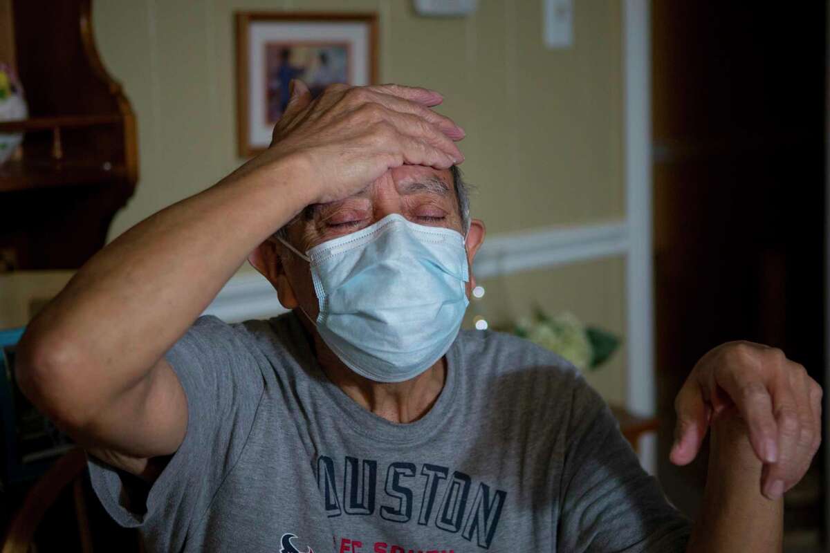 Isaac Ibarra pauses as he talks about his brother, Gilbert Rivera, Wednesday, Feb. 24, 2021 in Houston. Rivera died of hypothermia after his apartment lost power amid bitter cold temperatures during the week of Feb. 14, 2021.