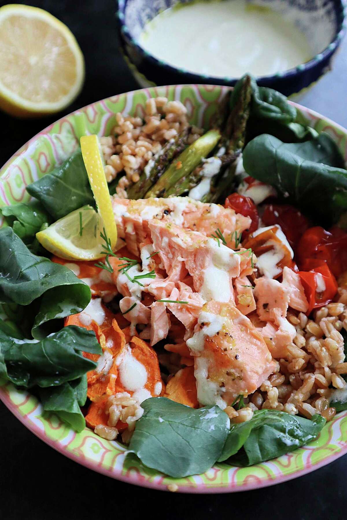 Gretchen's table Lemongarlic salmon farro bowl
