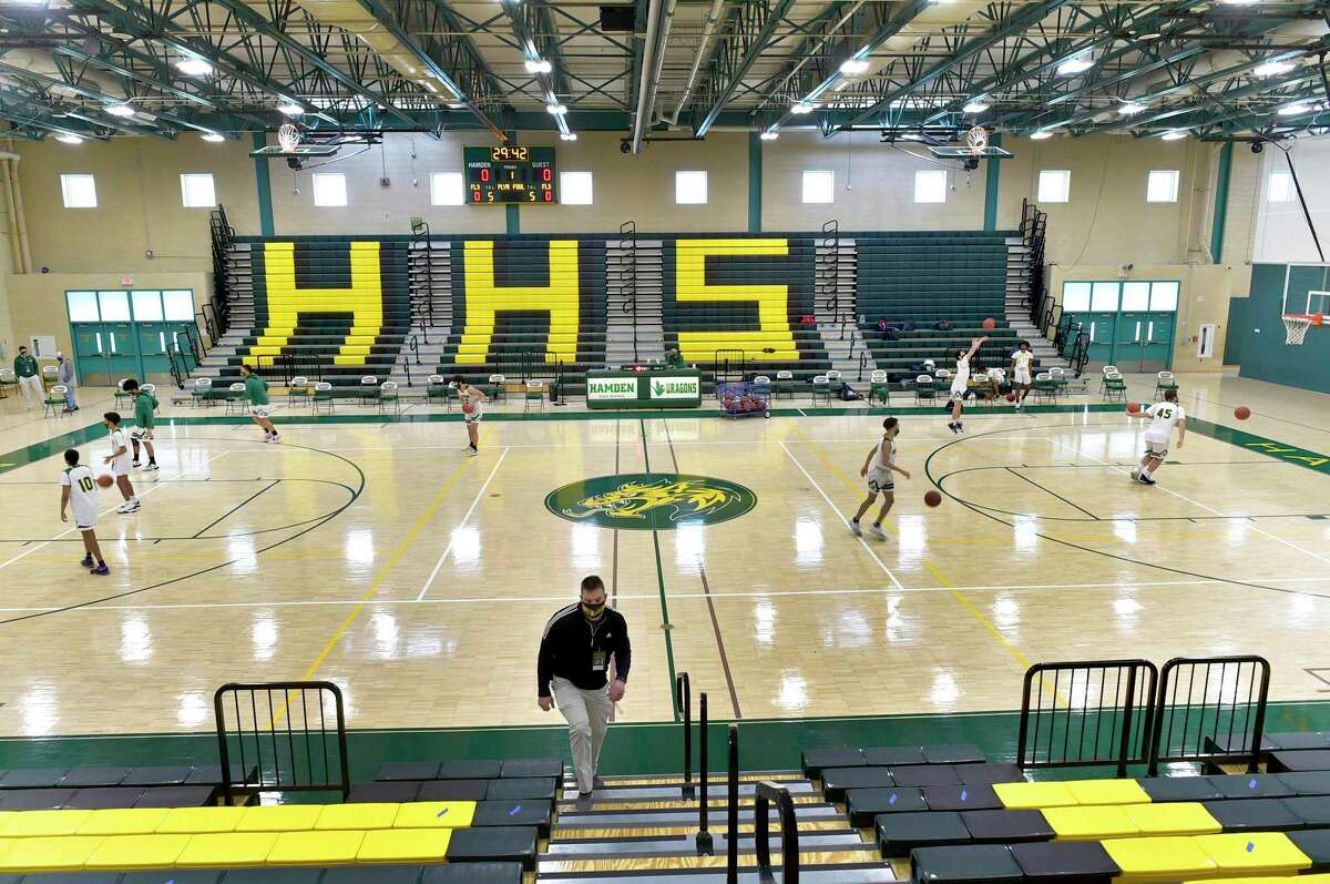 The Hamden High School gymnasium will be the where the town will begin mass vaccinations of school employees.