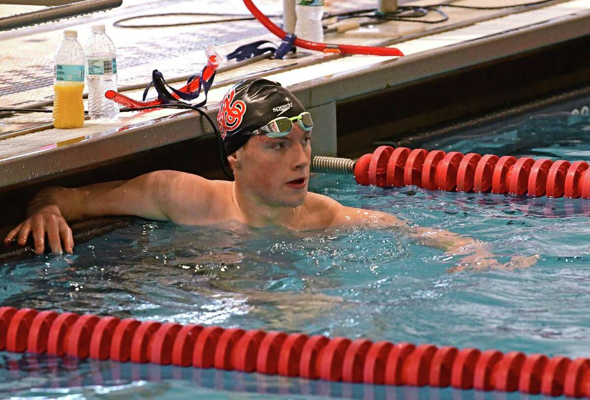 Albany Academy swimmer Brayden Henkel is seen in Albany Academy's Standish Pool during practice on Friday, Feb. 26, 2021 in Albany, N.Y. (Lori Van Buren/Times Union)