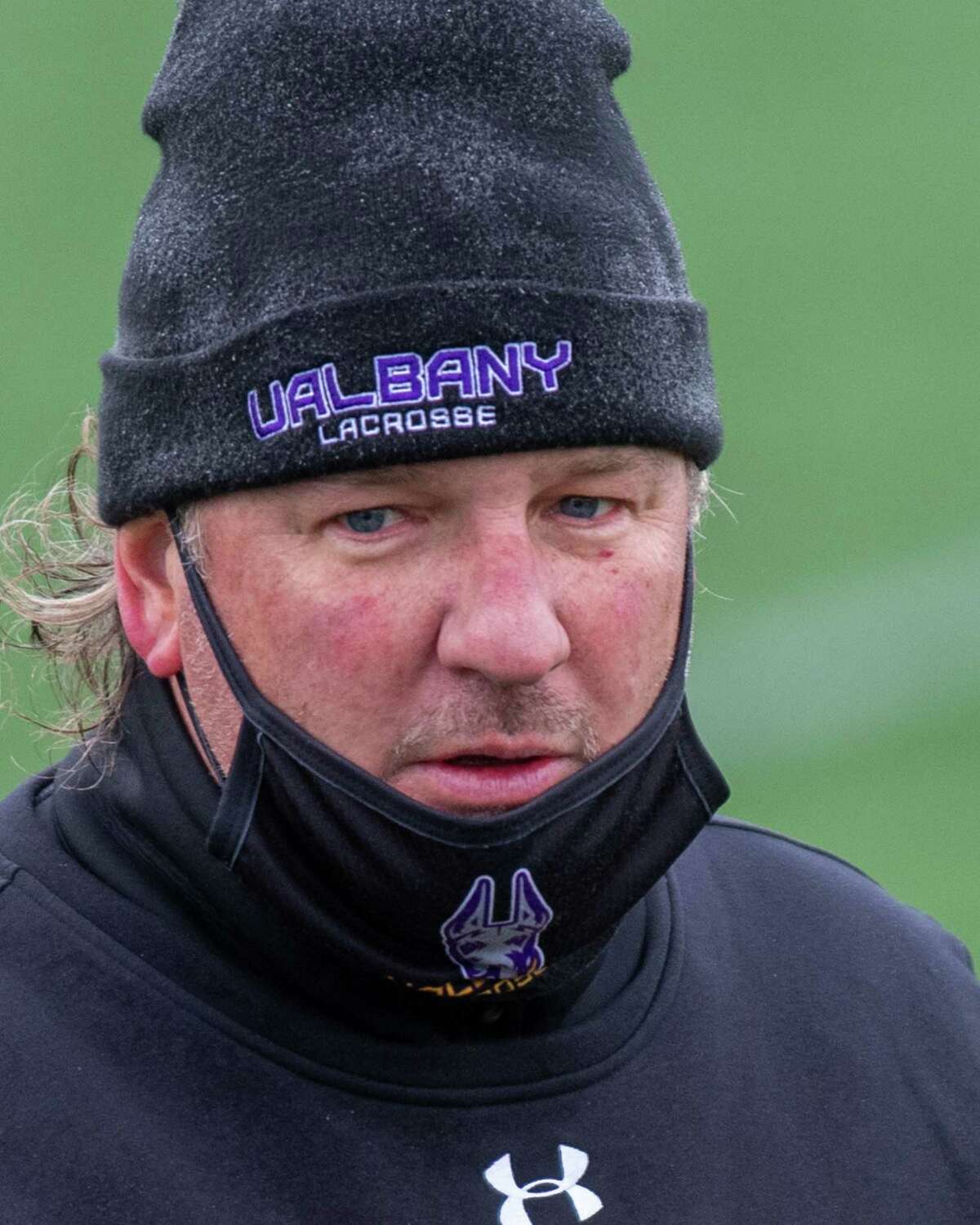 UAlbany lacrosse coach Scott Marr said his team lacked poise with the ball and had some defensive lapses in a 16-14 loss to Vermont. (Jim Franco/Special to the Times Union)