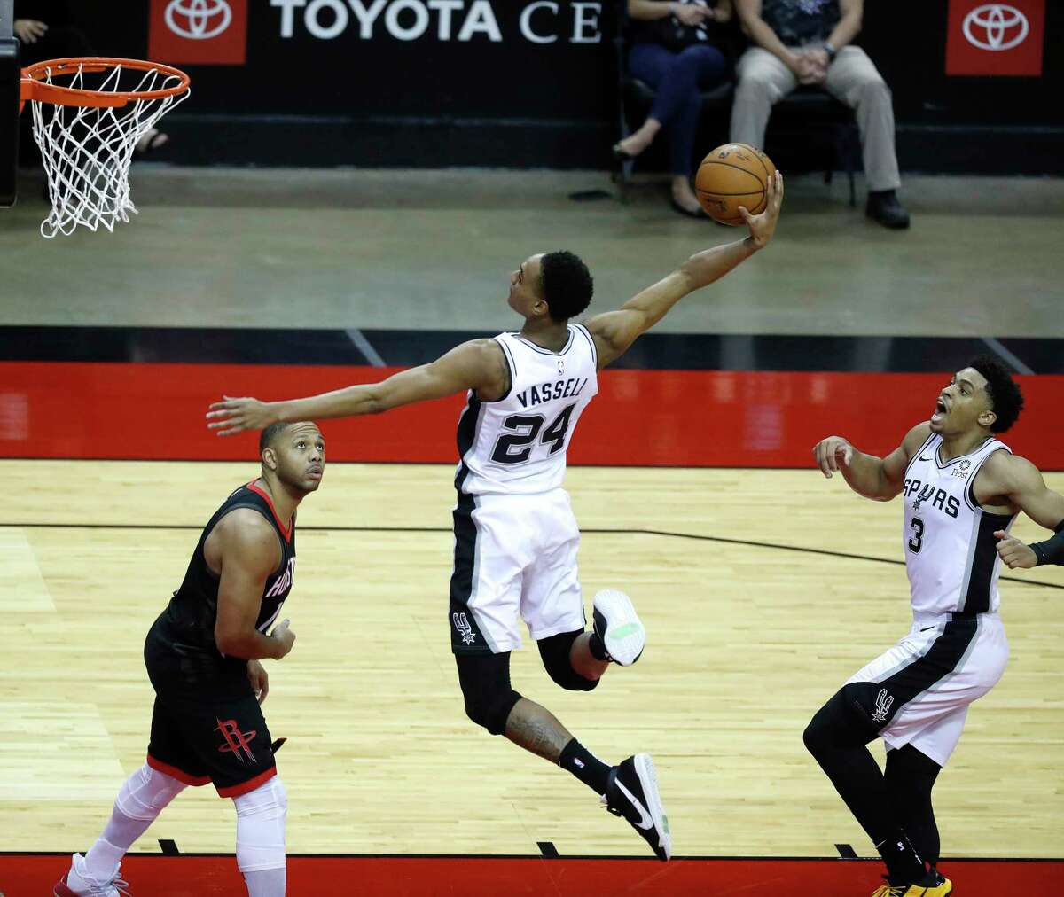 Spurs guard Devin Vassell dunks the ball against the Rockets in a recent game. The Rockets are allowing 118.5 points per game with a defensive rating that ranks 25th in the NBA.