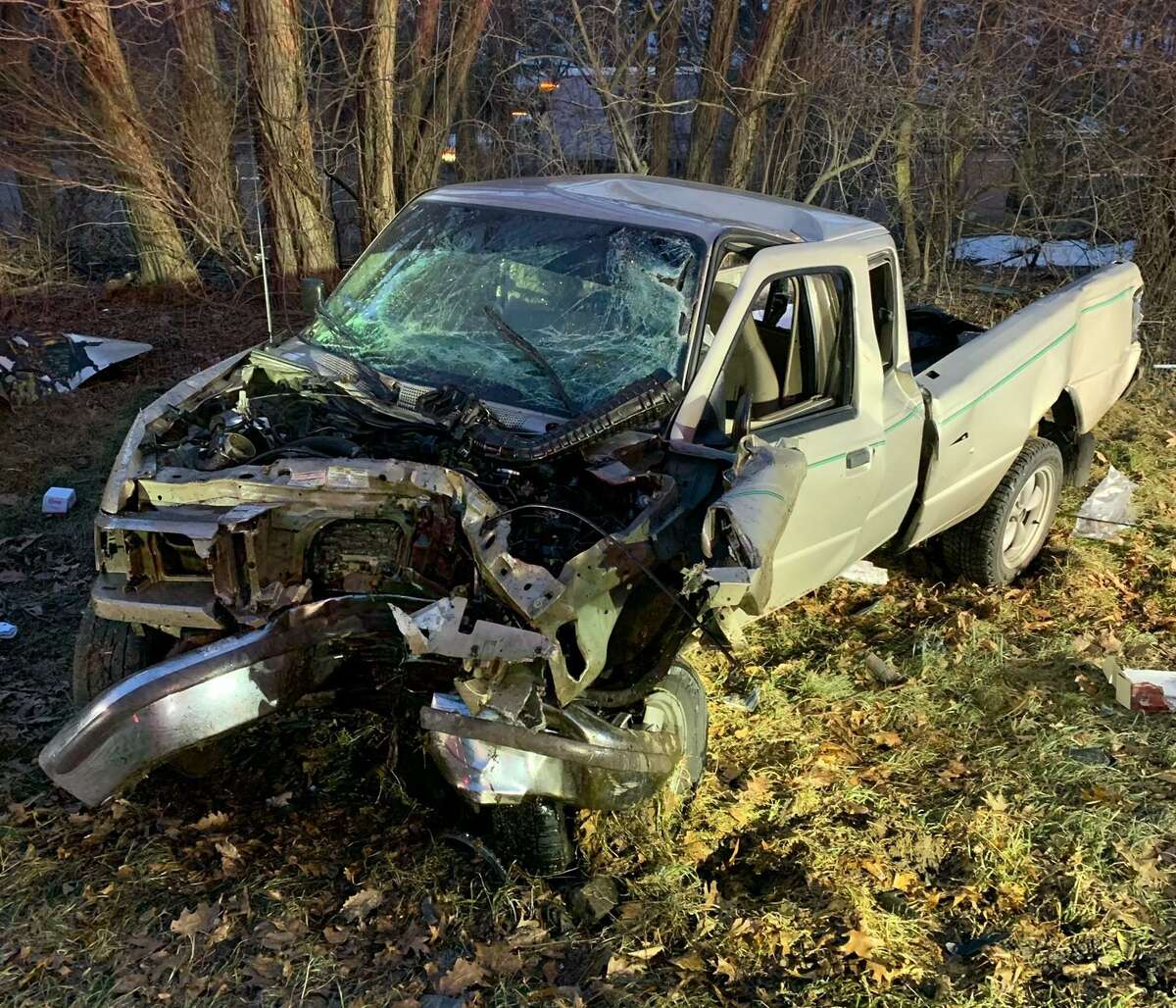 Shelton fire officials said this pickup truck was involved in an accident on Route 8 Friday, Feb. 26.