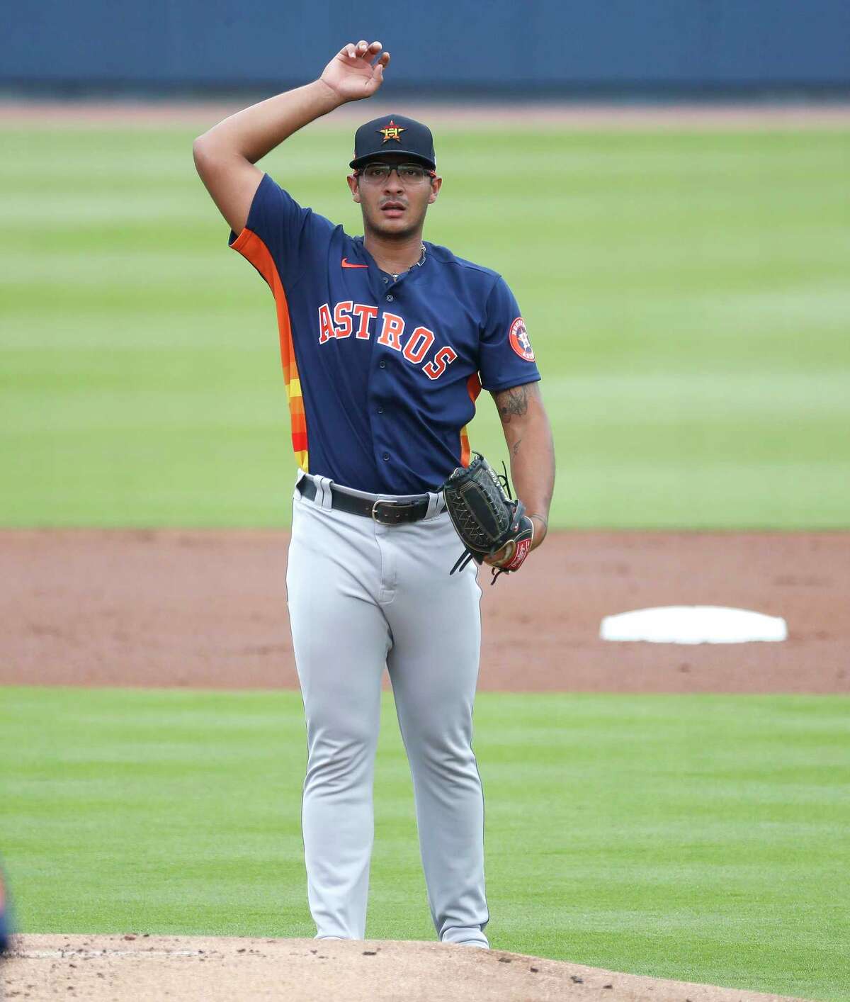 Houston Astros starting pitcher Nivaldo Rodriguez (68) during the first inning of an MLB spring training game at Ballpark of the Palm Beaches in West Palm Beach, Florida, Monday, March 1, 2021.