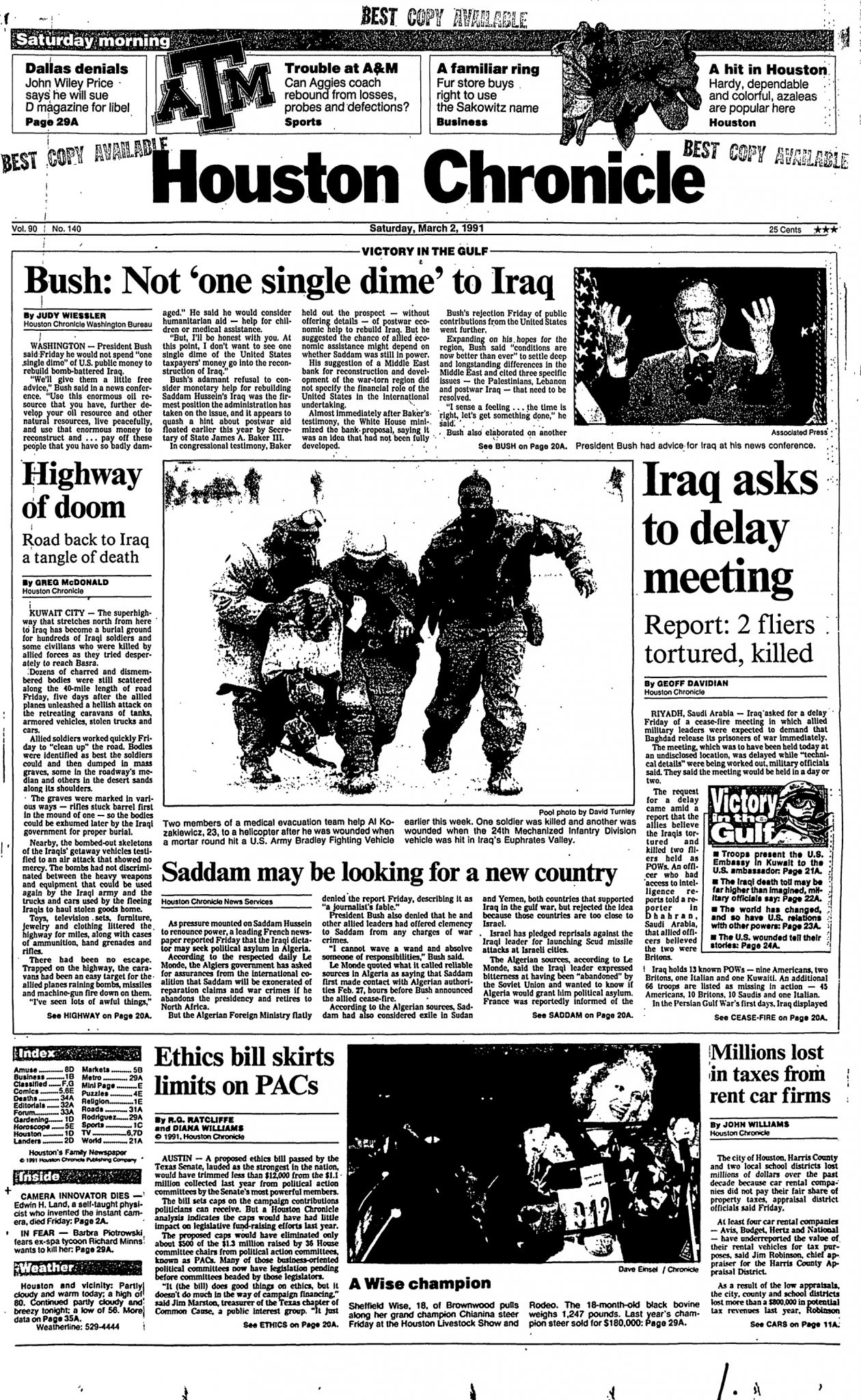 Houston Chronicle Page One March 2 1991 