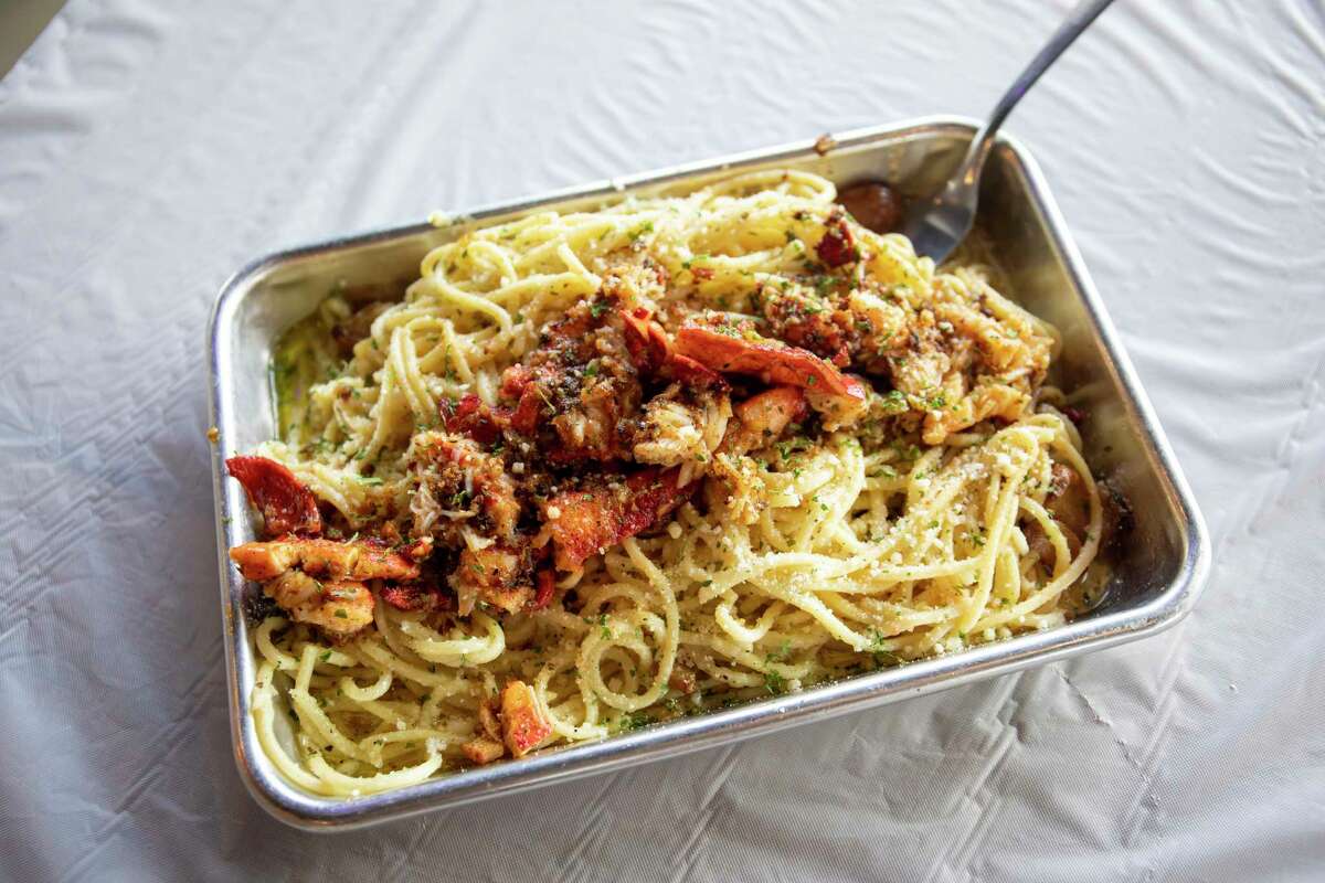 Crab Station Oyster Bar’s garlic noodles with lobster as seen Monday, March 1, 2021 at 3408 N. Midkiff Road Suite 104. Jacy Lewis/ Reporter-Telegram