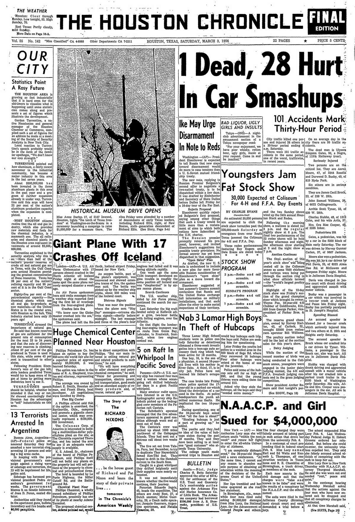 Houston Chronicle Page One: March 3, 1956