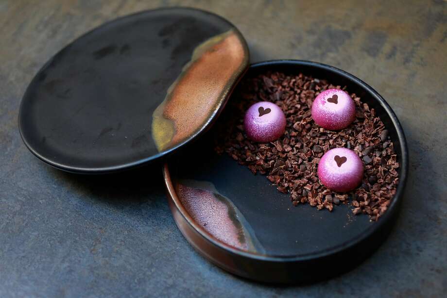 Candy Boxes, made by ceramist Erin Hupp, are filled with rose truffles and cocoa nibs at Nightbird restaurant in S.F. Photo: Gabrielle Lurie / The Chronicle