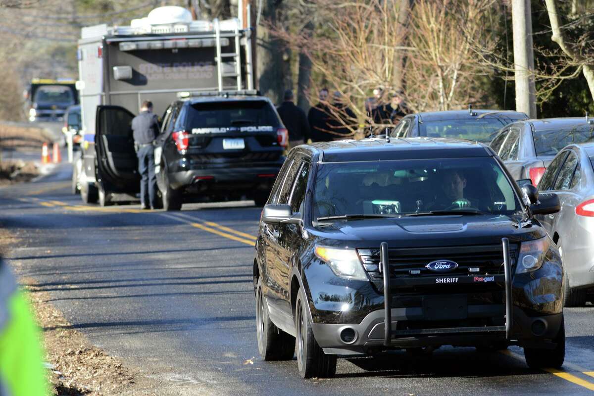 The scene looking down Catamount Rd., in Fairfield, Conn. Feb. 4, 2019. James Taylor, 75, of Fairfield, was accused of shooting his ex-wife, Catherine, 70, to death inside her home.
