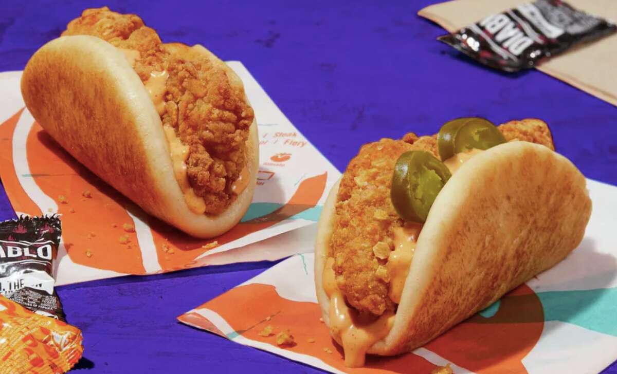 Taco Bell's new Crispy Chicken Sandwich Taco has white chicken served in puffy bread shaped like a taco.