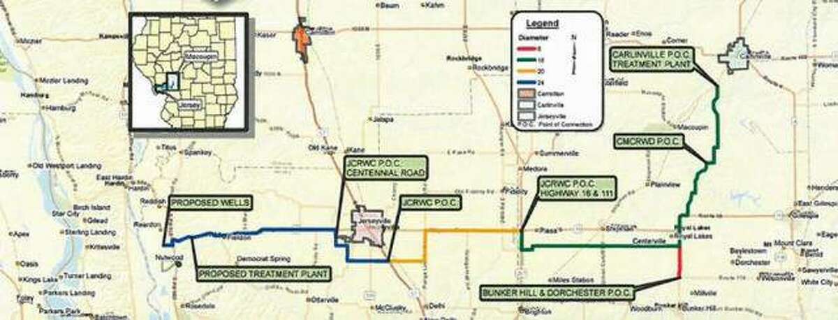 This map illustrates the planned Illinois Alluvial Regional Water Company project.