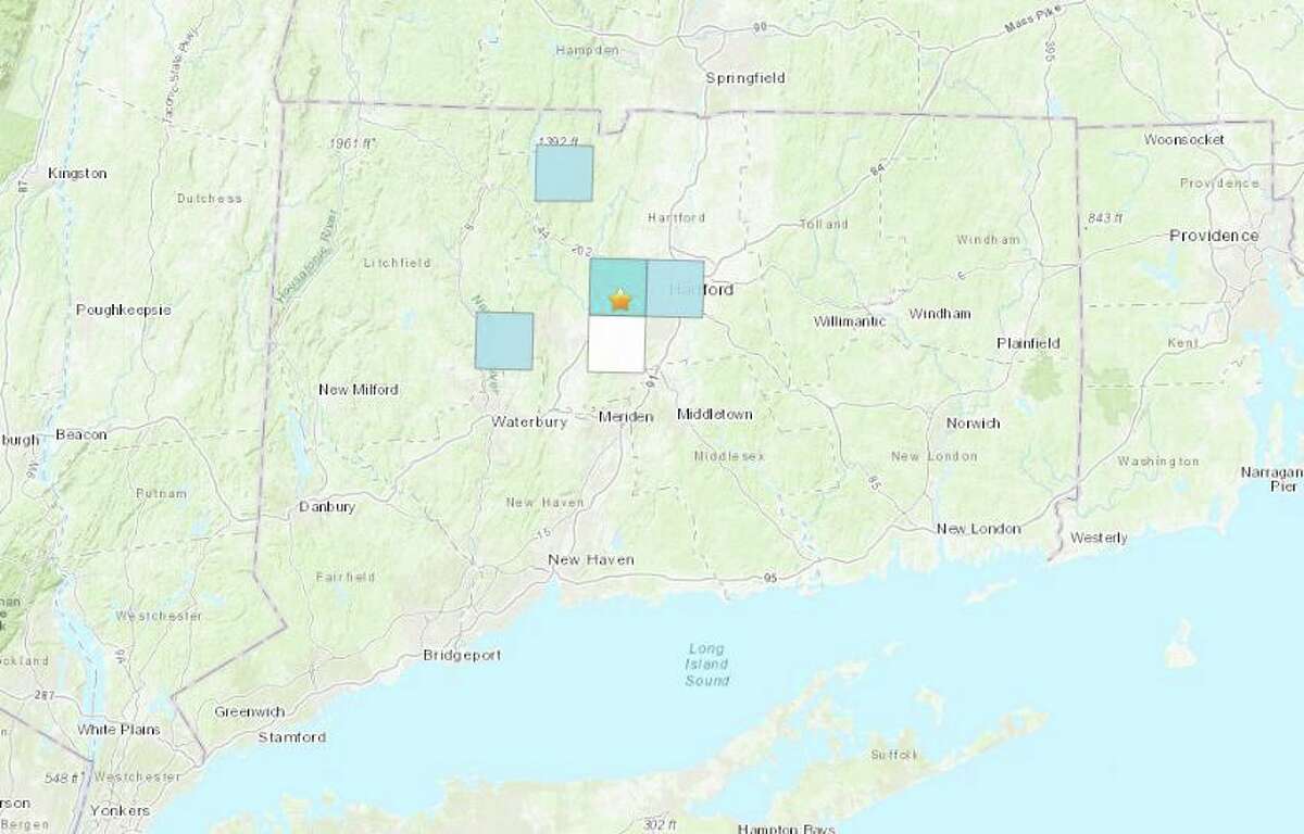 The areas where the earthquake was felt in Connecticut on March 5, 2021.