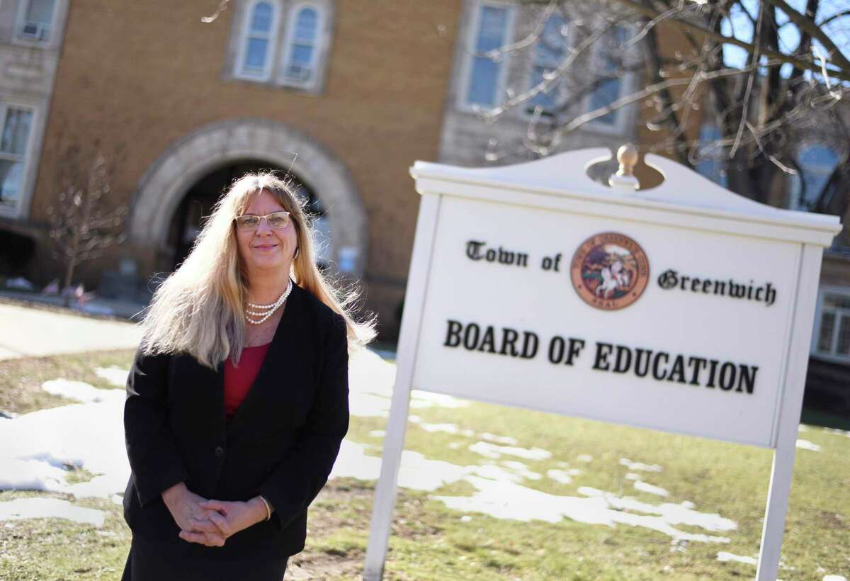 Greenwich Superintendent of Schools Toni Jones poses at the Board of Education in Greenwich, Conn. Thursday, Feb. 25, 2021.