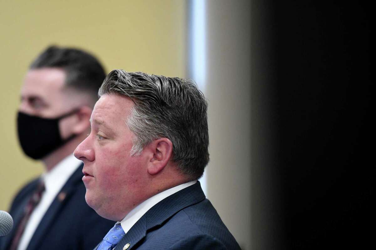 Albany County Executive Dan McCoy, right, and Albany County Legislature Chair Andrew Joyce are among the member of  an executive committee that will steer how the county spends $29 million in federal funding. (Will Waldron/Times Union)