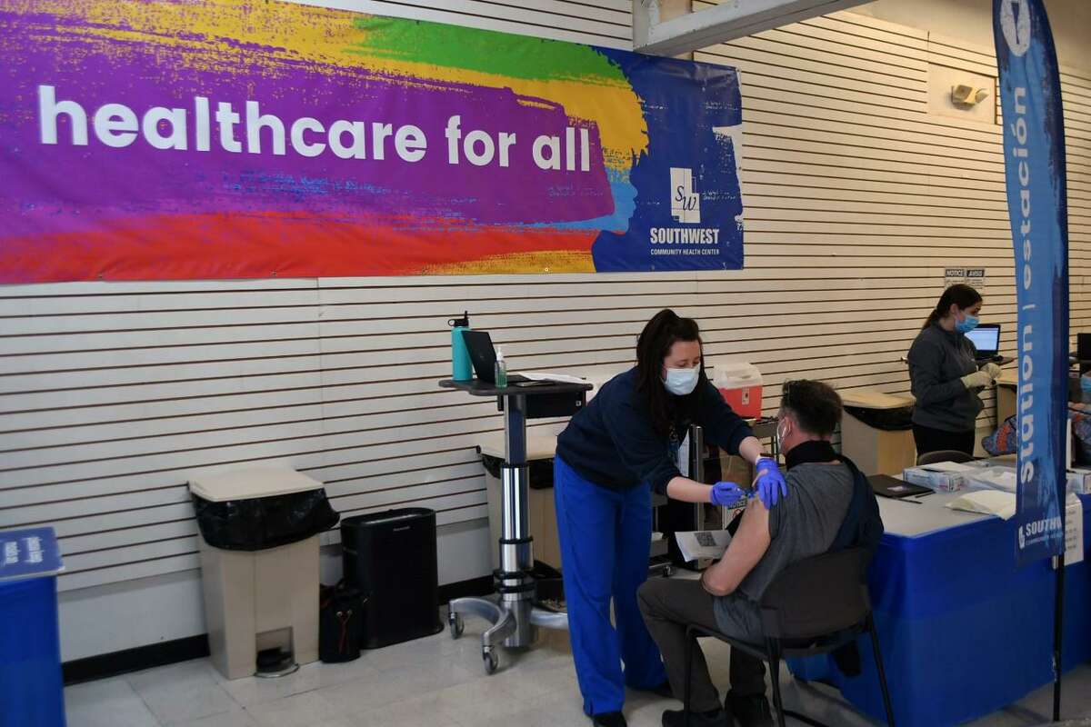 A COVID-19 vaccination clinic at Southwest Community Health Center in Bridgeport administered close to 900 doses of the Moderna vaccine March 4, 2021.