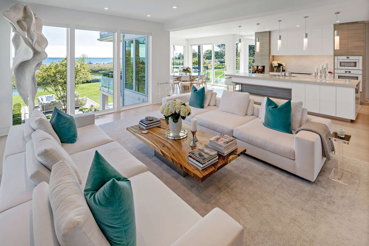 Family room at 10 Gray Lane, Westport.