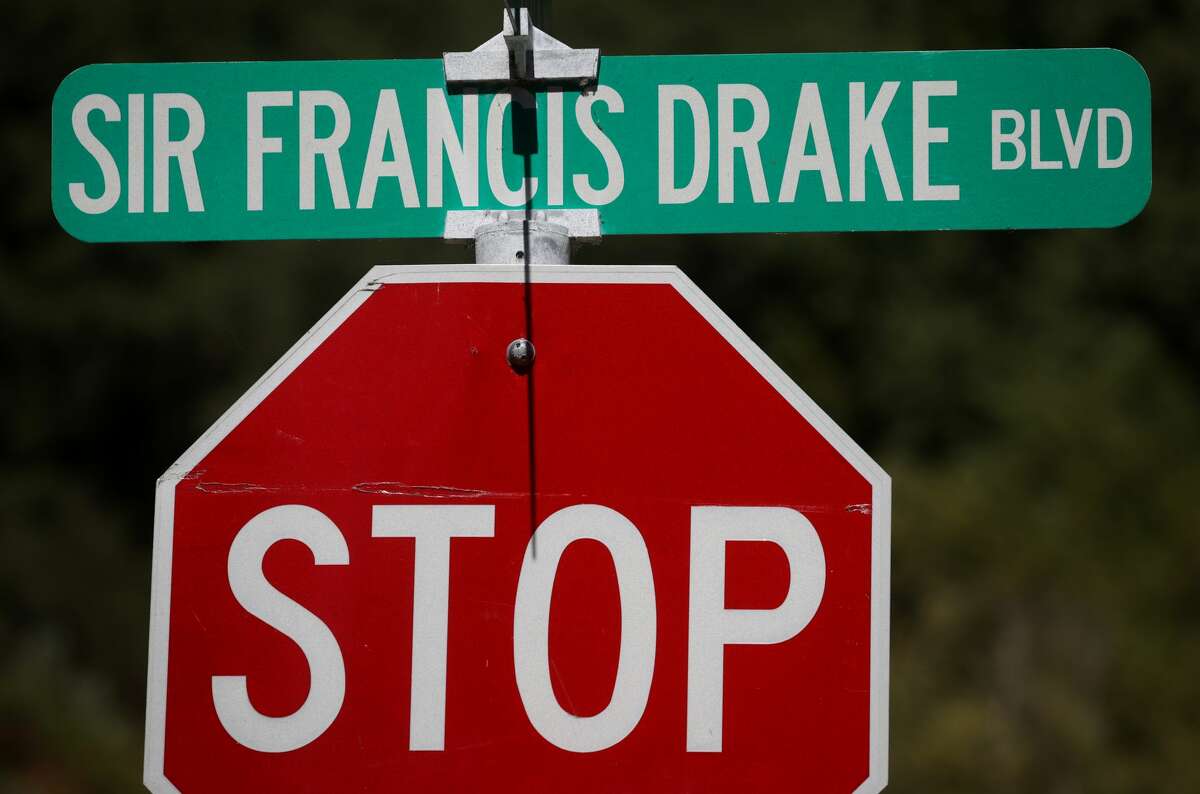 FILE - A view of a Sir Francis Drake Boulevard street sign on July 29, 2020 in San Anselmo, Calif.
