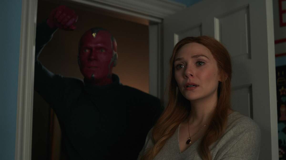 Elizabeth Olsen as Wanda Maximoff/Scarlet Witch and Paul Bettany as Vision in "WandaVision."