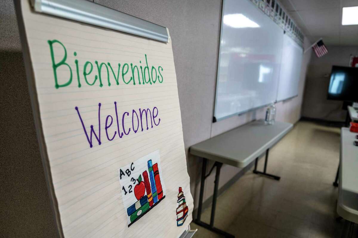 A classroom at an influx-care facility in Carrizo Springs, Texas, for migrant teenagers and children who arrive in the United States without their parents.