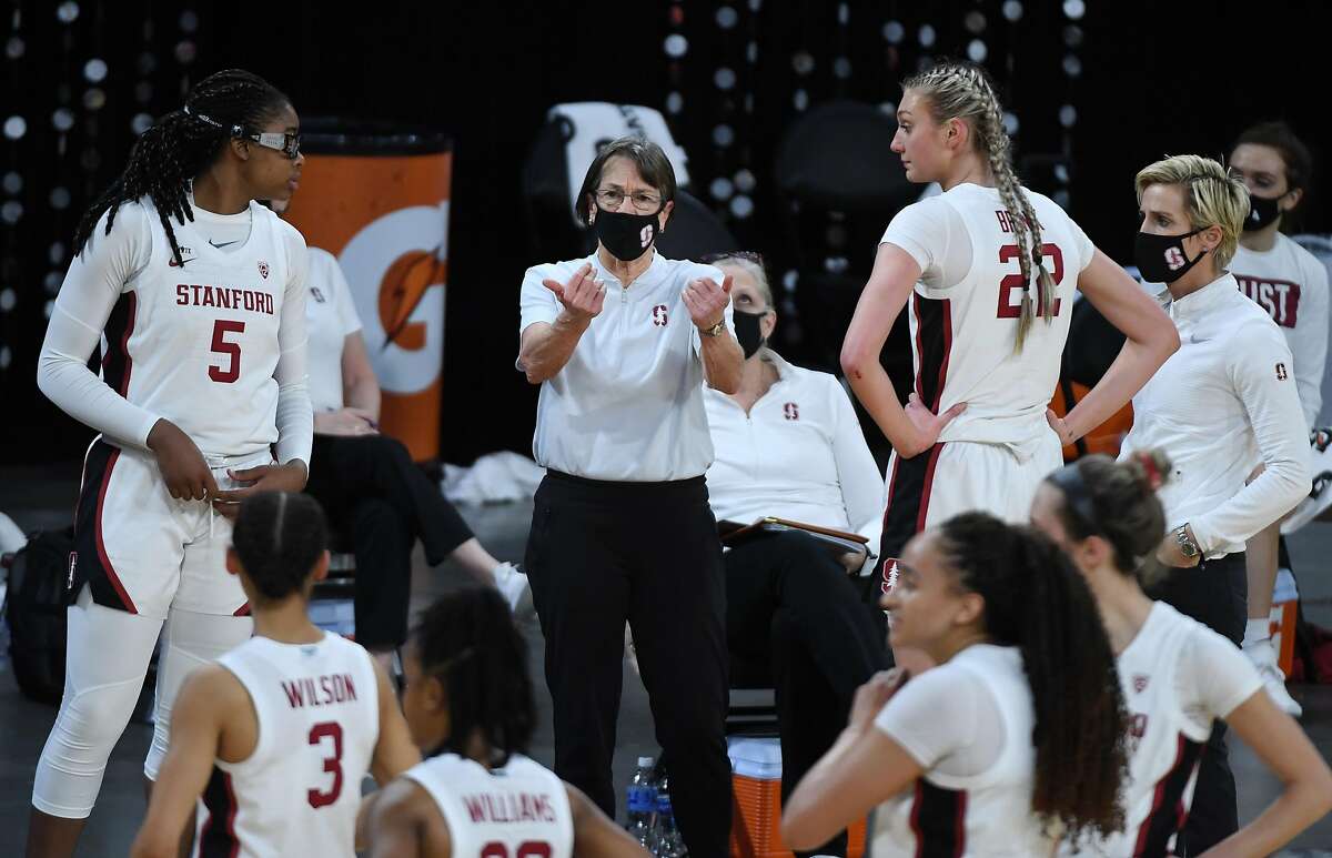 LAS VEGAS, NEVADA - MARCH 07: Head coach Tara VanDerveer of the Stanford Cardinal calls to her players as they take on the UCLA Bruins during the championship game of the Pac-12 Conference women's basketball tournament at Michelob ULTRA Arena on March 7, 2021 in Las Vegas, Nevada. (Photo by Ethan Miller/Getty Images)