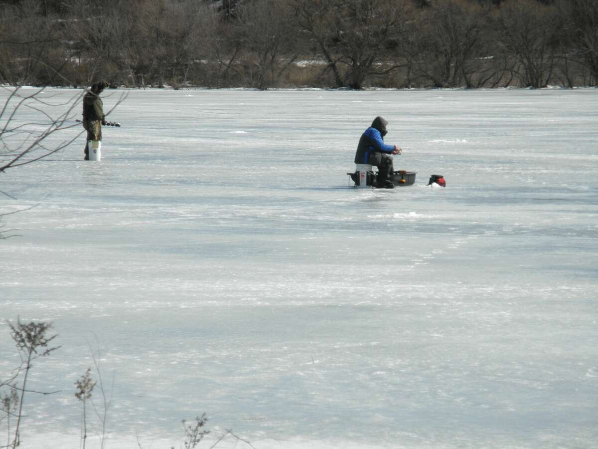 Ice fishermen were out on Manistee Lake on March 6, 2021.